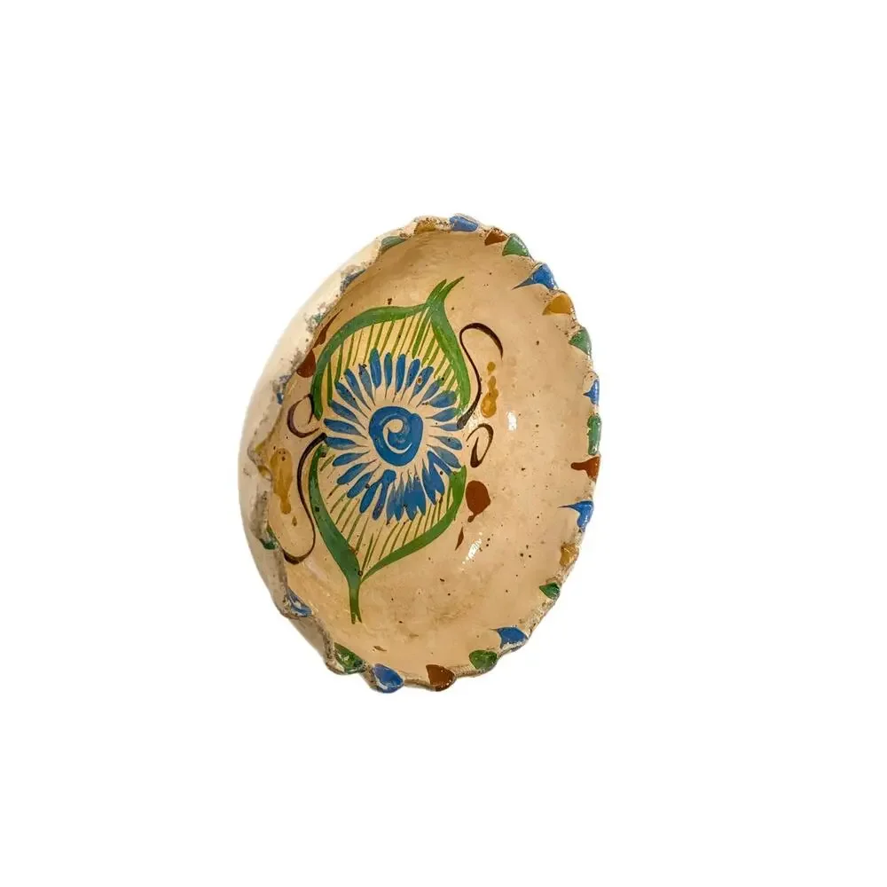 Vintage Folk Art Clay Mexican Tlaquepaque Pottery Scalloped Nesting Bowl Set